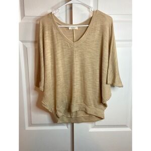 Heimious Womens Beige V-Neck Dolman Sleeve Knit Top Size Small T466 Made in USA